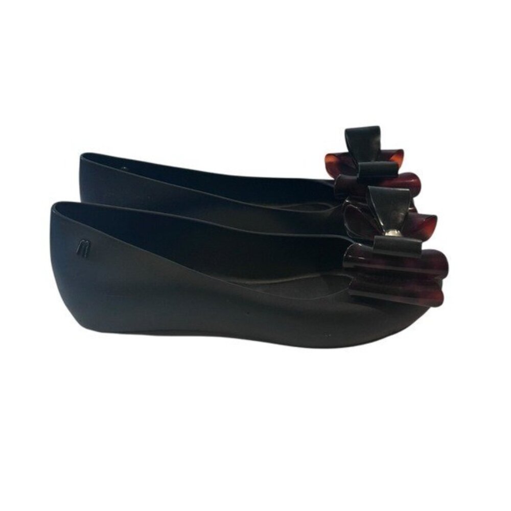 Melissa Womens US 7 Ultragirl Classic Triple Bow Flats Black Tortoiseshell Matte
